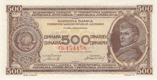 Jugoslawien p66 500 Dinara 1946